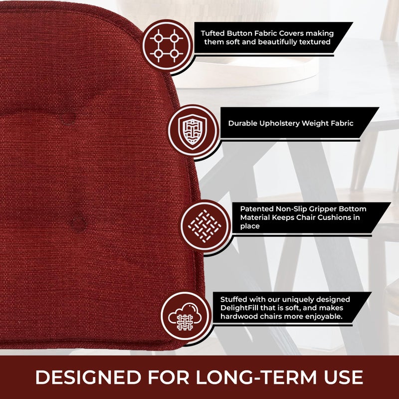 Klear Vu Omega Non-Slip Chair Cushions, Assembled in USA, U-Shaped Skid-Proof Seat Pads for Dining Room, Kitchen, Office, 15"x16", Solid Flame Red, 4 Pack - Image 3